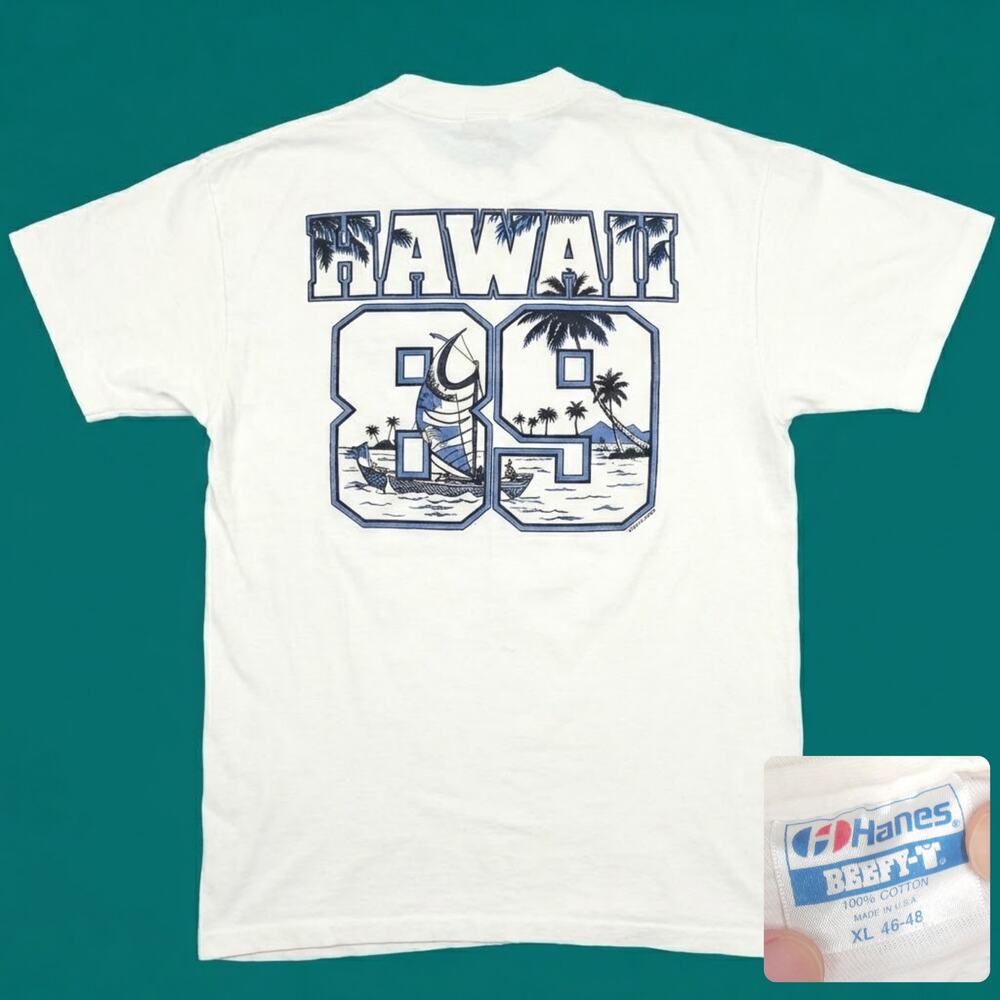 Vintage 80s Hanes Beefy T Hawaii Sailboat Shirt Single Stitch L